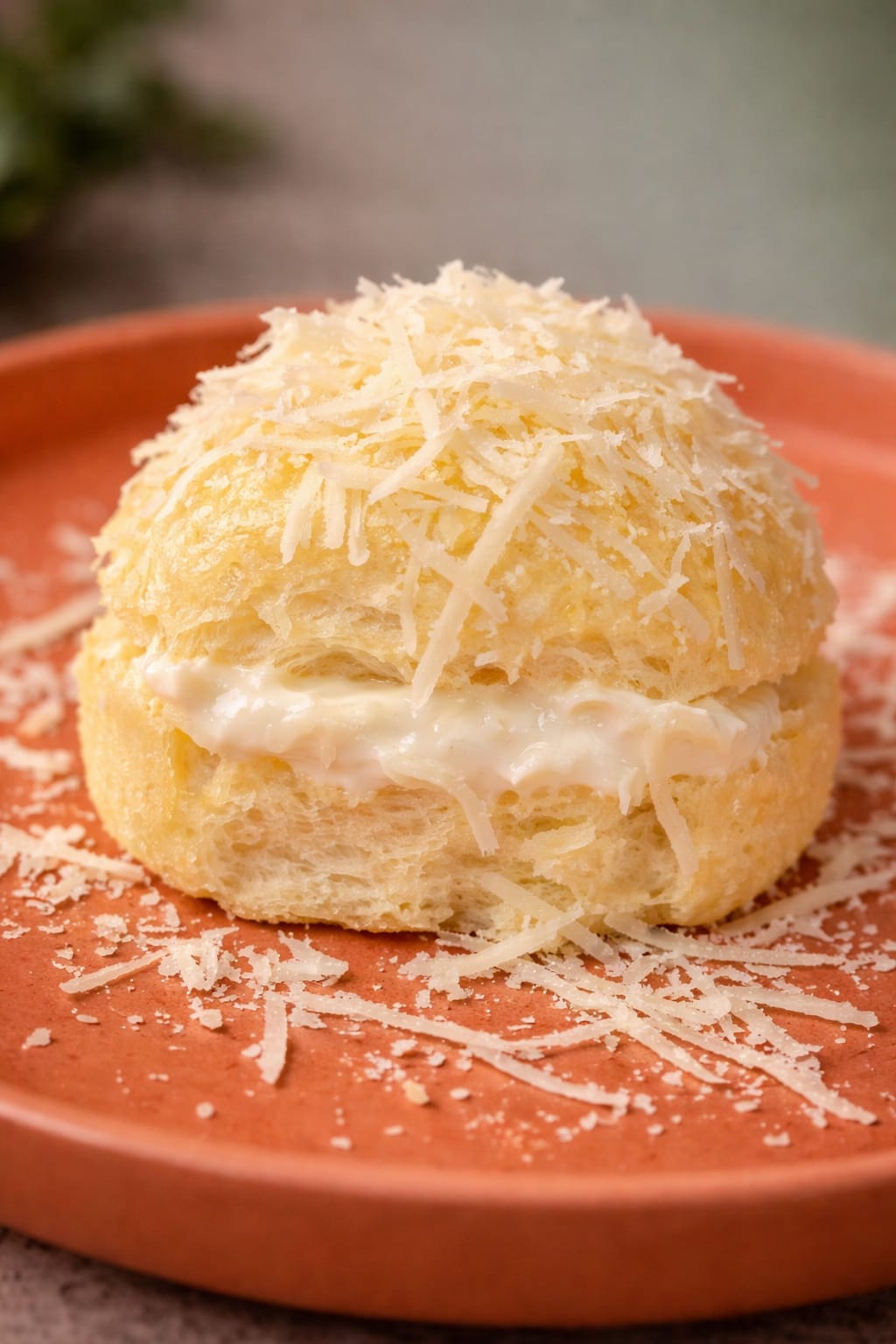 Pãozinho Delícia recheado com requeijão e coberto de parmesão